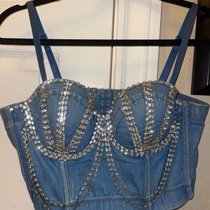 AKIRA Blue Embellished Crop Top